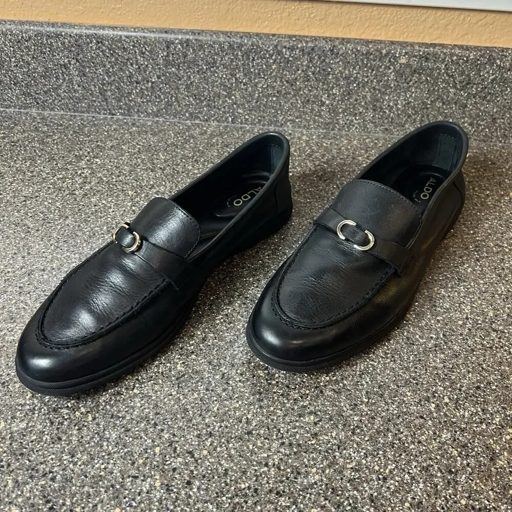 Aldo Pillow Walk Comfort Casual Shoes Black Leather Womens Size 10 Slip On Flats